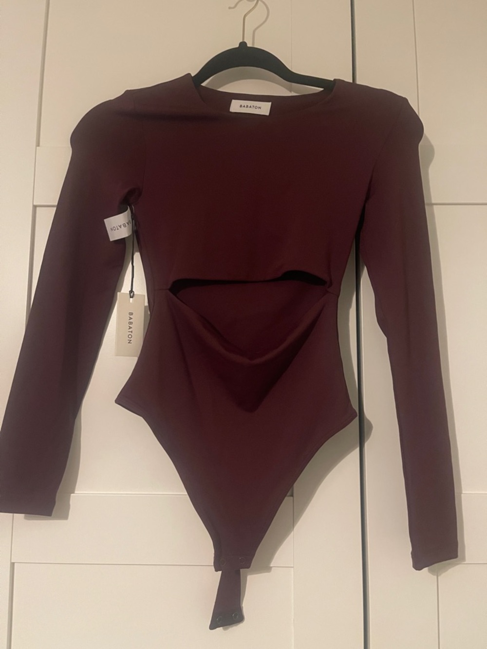 Babaton Burgundy Long-Sleeve Cutout Bodysuit